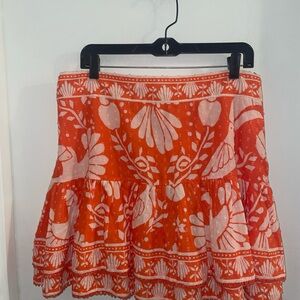 NWT Farm Rio Large Orange Neon Jungle Tiered Bohemian Swiss Dots Mini Skirt $135